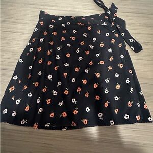 BP Nordstrom Small Black Orange Cream Floral Wrap Front Tie Skirt